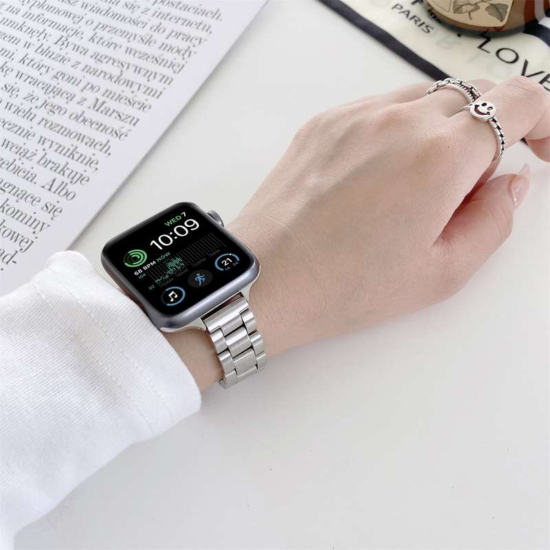 Three-beads Steel Watch Band For Apple Watch Series 9&8&7 41mm / SE 3&SE 2&6&SE&5&4 40mm / 3&2&
