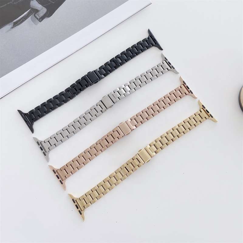 Three-beads Steel Watch Band For Apple Watch Series 9&8&7 41mm / SE 3&SE 2&6&SE&5&4 40mm / 3&2&