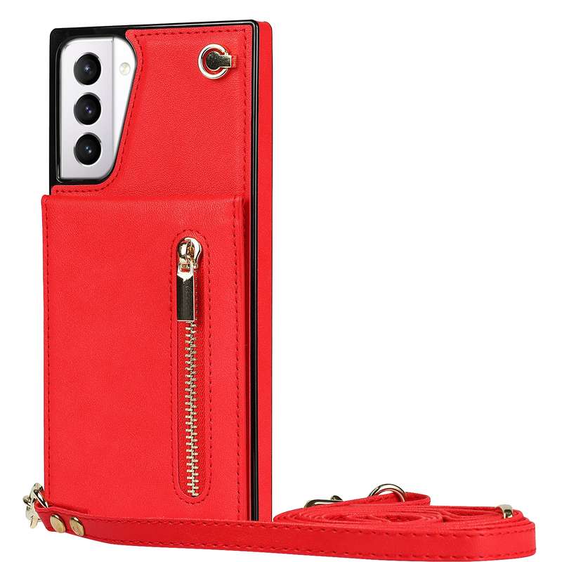 For Samsung Galaxy S21+ 5G Cross-body Zipper Square TPU+PU Back Cover Case with Holder & Card Slots