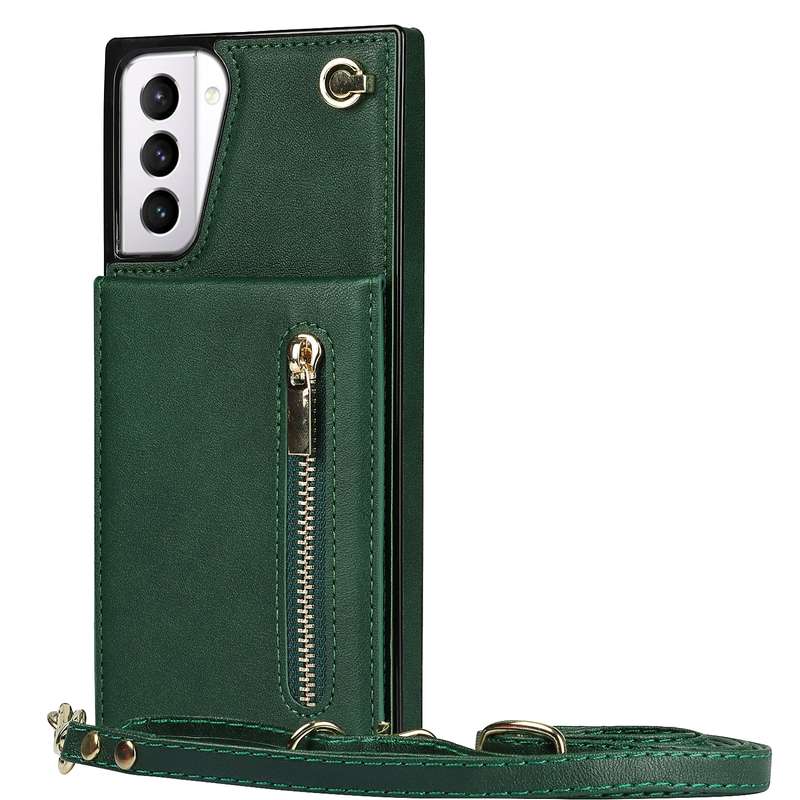 For Samsung Galaxy S21+ 5G Cross-body Zipper Square TPU+PU Back Cover Case with Holder & Card Slots