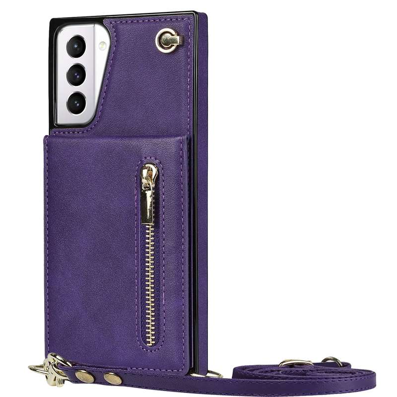 For Samsung Galaxy S21+ 5G Cross-body Zipper Square TPU+PU Back Cover Case with Holder & Card Slots