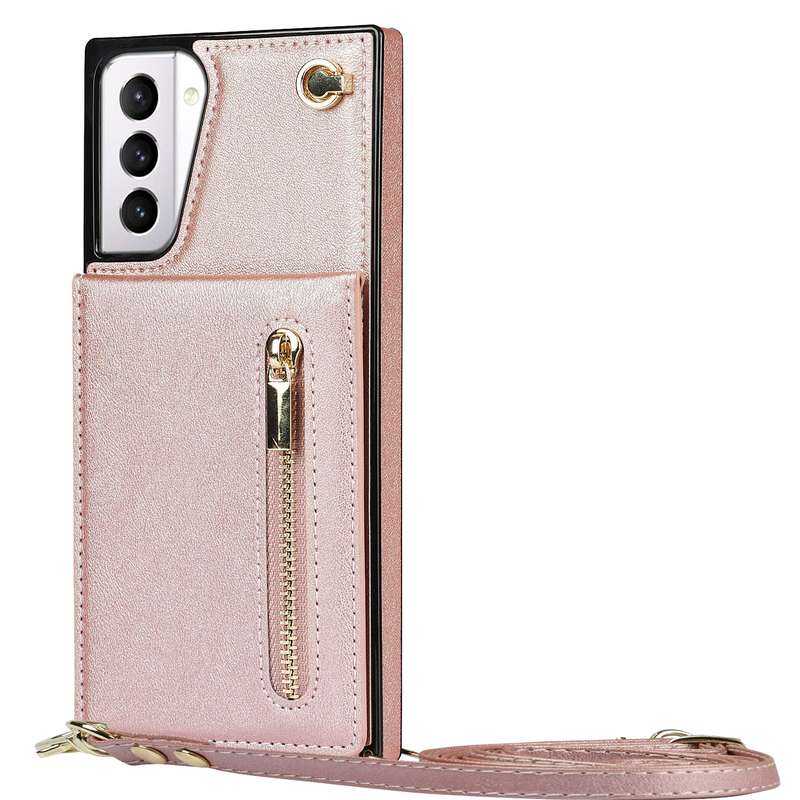 For Samsung Galaxy S21+ 5G Cross-body Zipper Square TPU+PU Back Cover Case with Holder & Card Slots