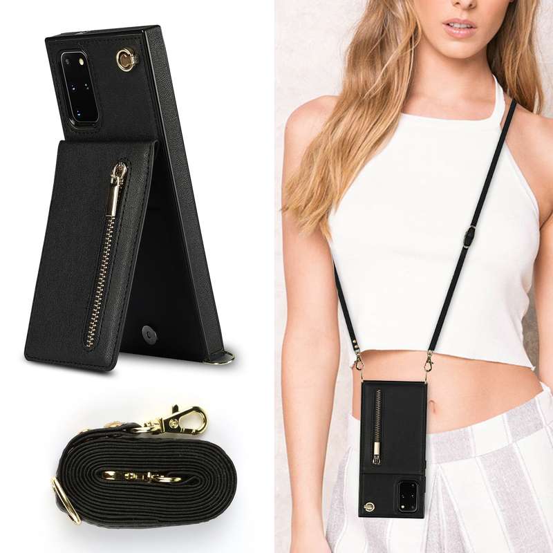 For Samsung Galaxy S20 Cross-body Zipper Square TPU+PU Back Cover Case with Holder & Card Slots & Wa
