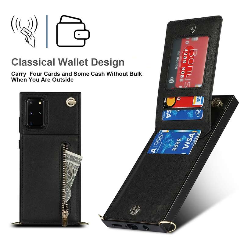 For Samsung Galaxy S20 Cross-body Zipper Square TPU+PU Back Cover Case with Holder & Card Slots & Wa
