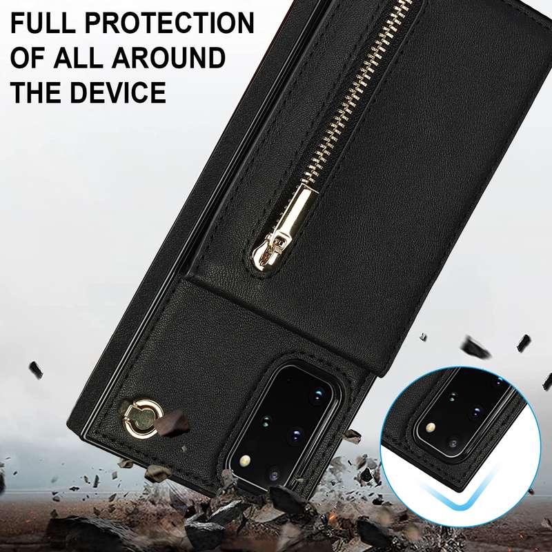 For Samsung Galaxy S20 Cross-body Zipper Square TPU+PU Back Cover Case with Holder & Card Slots & Wa