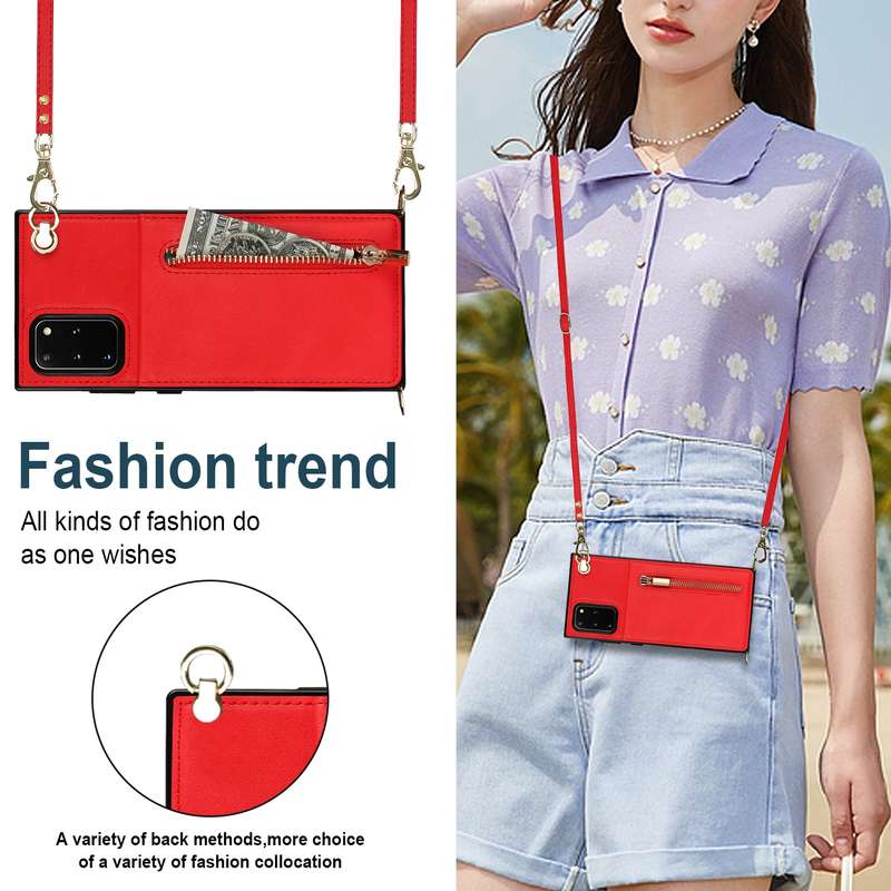For Samsung Galaxy S20 Cross-body Zipper Square TPU+PU Back Cover Case with Holder & Card Slots & Wa