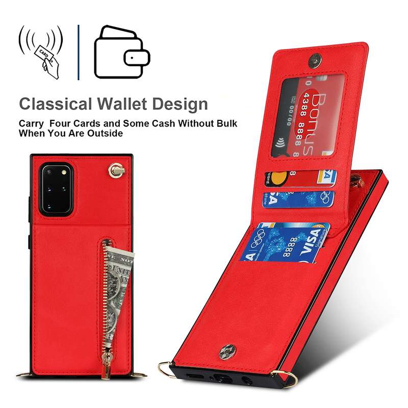 For Samsung Galaxy S20 Cross-body Zipper Square TPU+PU Back Cover Case with Holder & Card Slots & Wa
