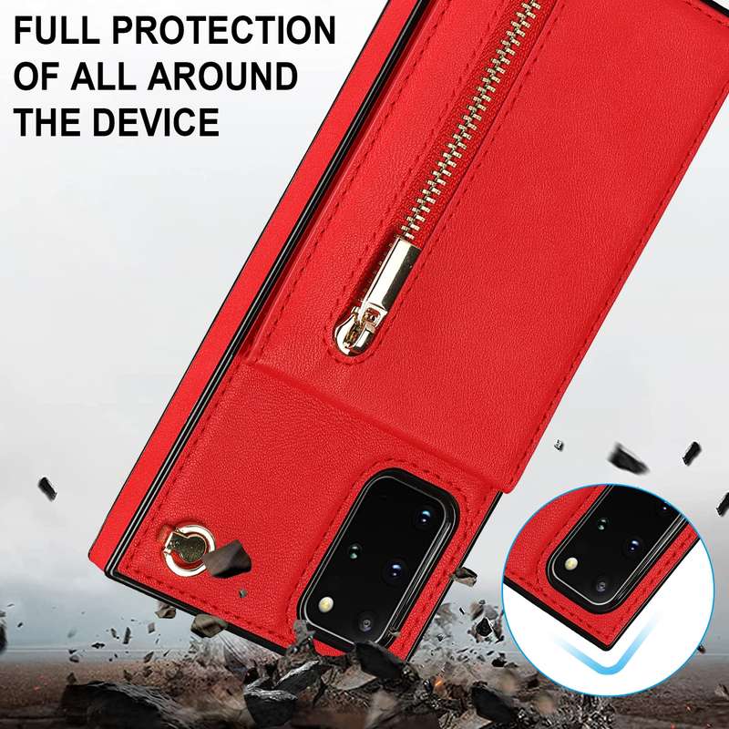 For Samsung Galaxy S20 Cross-body Zipper Square TPU+PU Back Cover Case with Holder & Card Slots & Wa