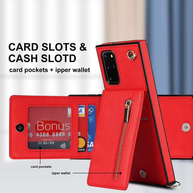 For Samsung Galaxy S20 Cross-body Zipper Square TPU+PU Back Cover Case with Holder & Card Slots & Wa