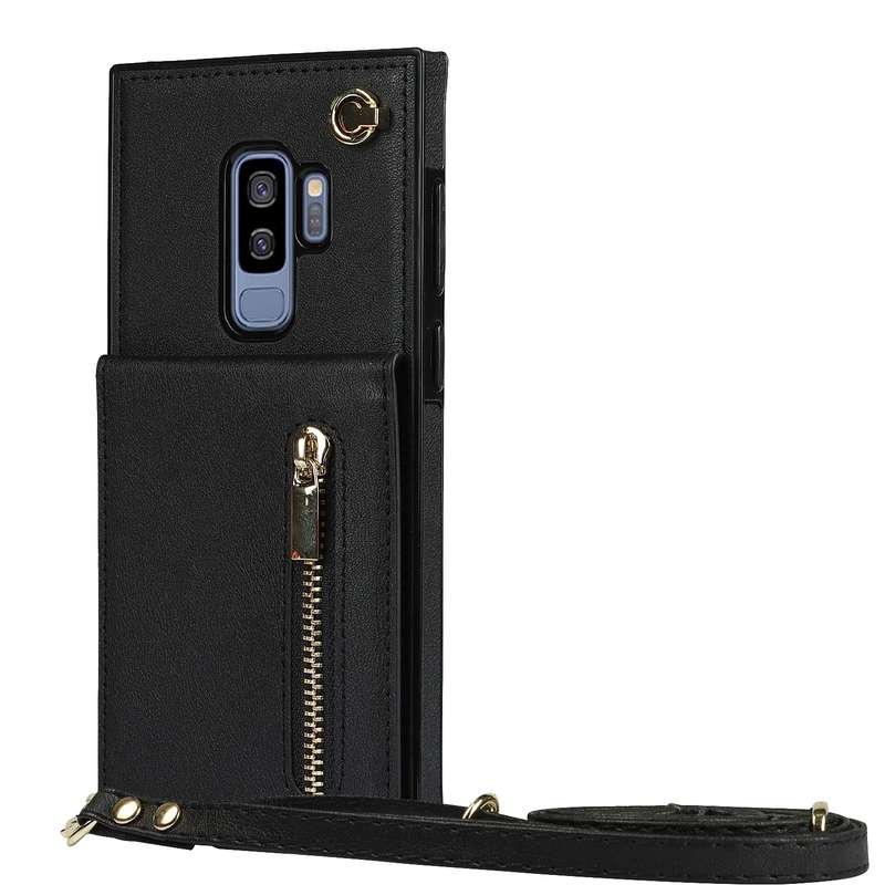 For Samsung Galaxy S9 Plus Cross-body Zipper Square TPU+PU Back Cover Case with Holder & Card Slots