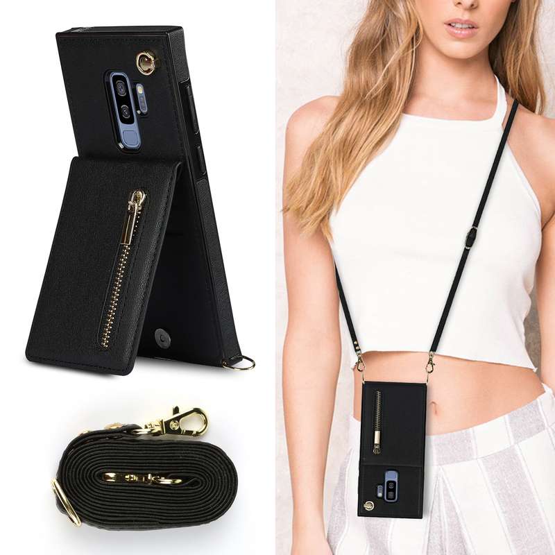For Samsung Galaxy S9 Plus Cross-body Zipper Square TPU+PU Back Cover Case with Holder & Card Slots