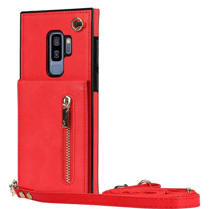 For Samsung Galaxy S9 Plus Cross-body Zipper Square TPU+PU Back Cover Case with Holder & Card Slots