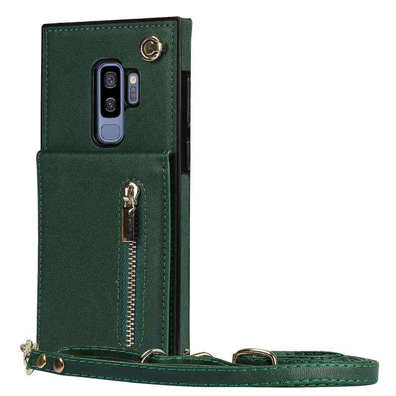 For Samsung Galaxy S9 Plus Cross-body Zipper Square TPU+PU Back Cover Case with Holder & Card Slots
