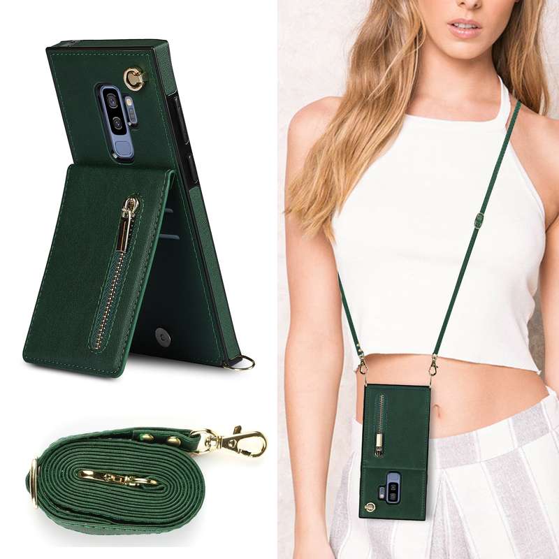 For Samsung Galaxy S9 Plus Cross-body Zipper Square TPU+PU Back Cover Case with Holder & Card Slots