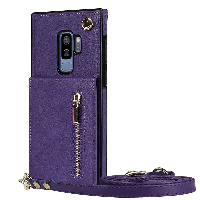 For Samsung Galaxy S9 Plus Cross-body Zipper Square TPU+PU Back Cover Case with Holder & Card Slots