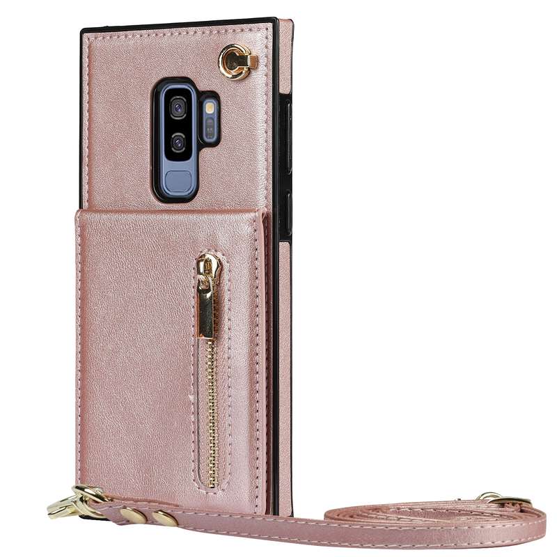 For Samsung Galaxy S9 Plus Cross-body Zipper Square TPU+PU Back Cover Case with Holder & Card Slots