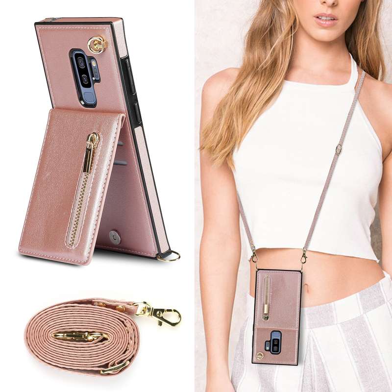 For Samsung Galaxy S9 Plus Cross-body Zipper Square TPU+PU Back Cover Case with Holder & Card Slots