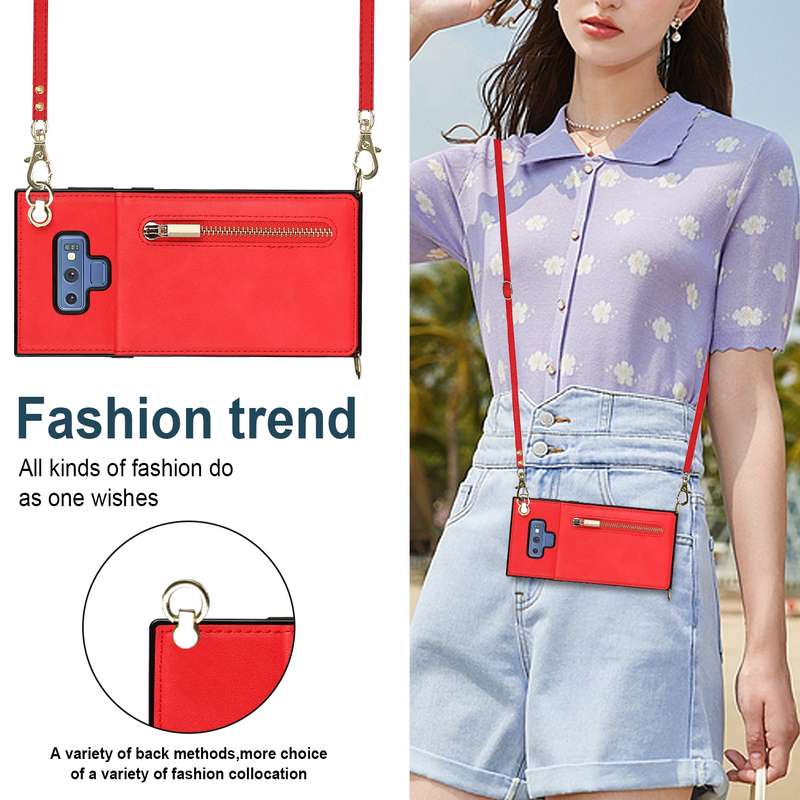 For Samsung Galaxy Note9 Cross-body Zipper Square TPU+PU Back Cover Case with Holder & Card Slots &