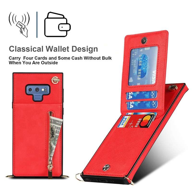 For Samsung Galaxy Note9 Cross-body Zipper Square TPU+PU Back Cover Case with Holder & Card Slots &