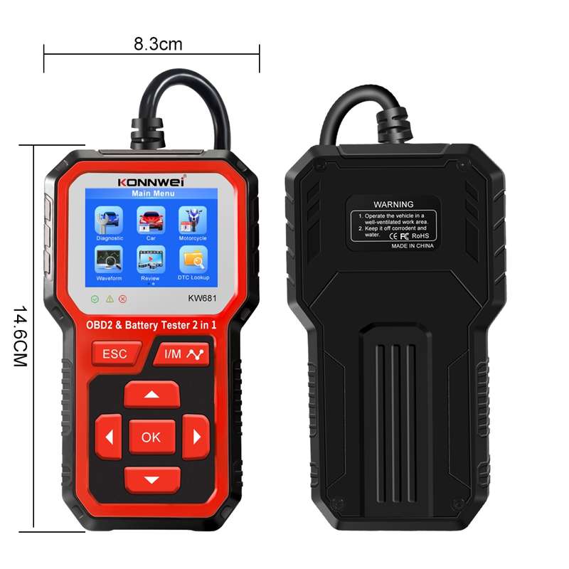 KONNWEI KW681 Car 2.4 inch TFT Screen OBD Fault Diagnosis + 6V-12V Battery Tester Support 9 Language