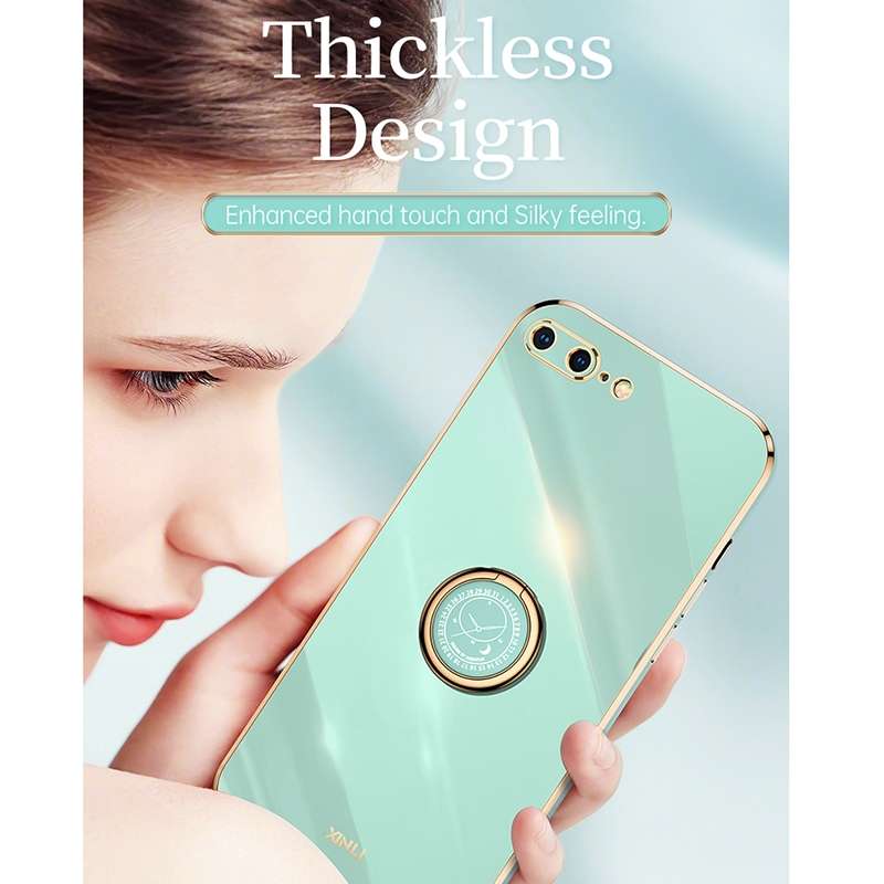 XINLI Straight Edge 6D Electroplate TPU Phone Case with Ring Holder For iPhone 6 Plus / 6s Plus(Blac