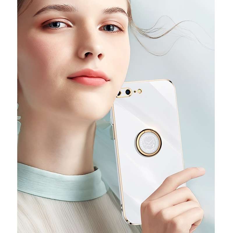 XINLI Straight Edge 6D Electroplate TPU Phone Case with Ring Holder For iPhone 6 Plus / 6s Plus(Blac