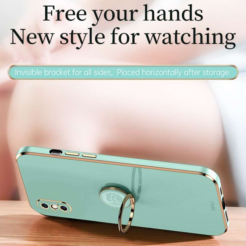 For iPhone X XINLI Straight Edge 6D Electroplate TPU Phone Case with Ring Holder(Mint Green)