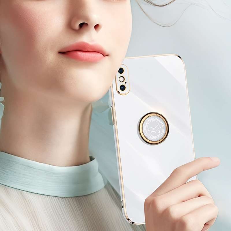 For iPhone X XINLI Straight Edge 6D Electroplate TPU Phone Case with Ring Holder(Mint Green)