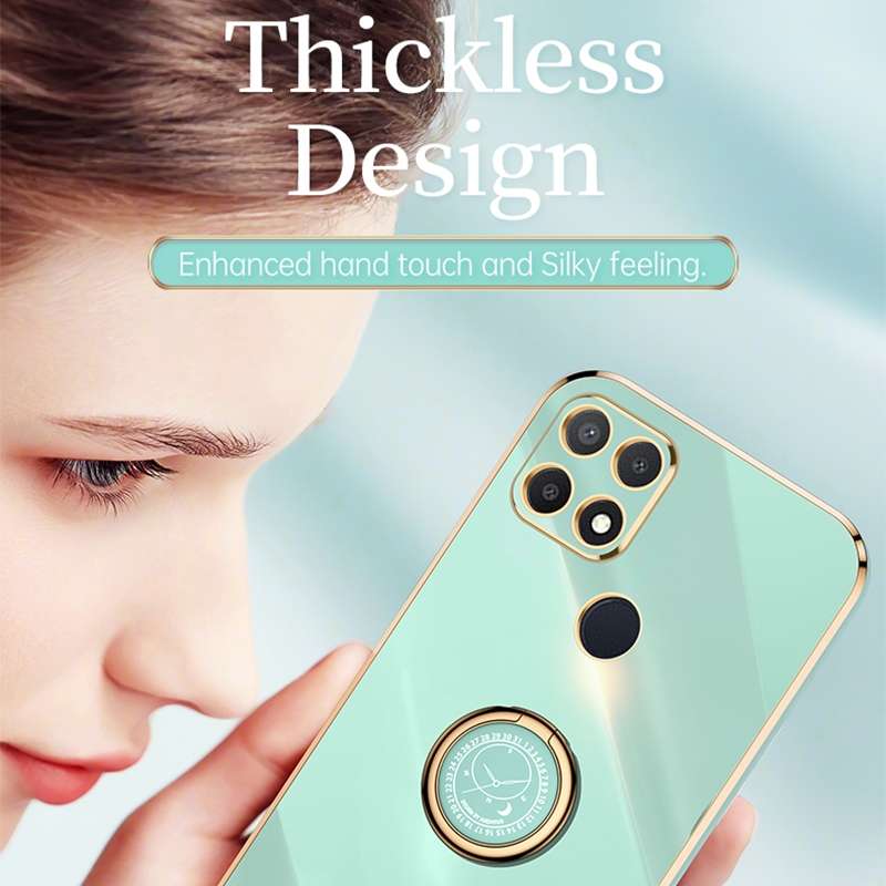For OPPO A15 XINLI Straight Edge 6D Electroplate TPU Phone Case with Ring Holder(Black)