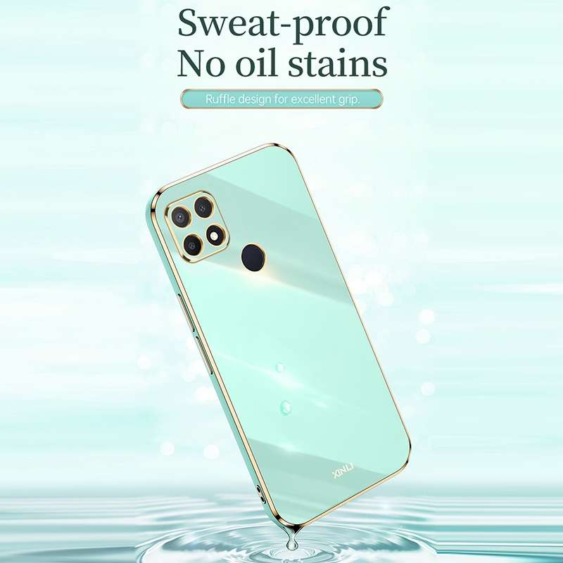 For OPPO A15 XINLI Straight Edge 6D Electroplate TPU Phone Case with Ring Holder(Black)