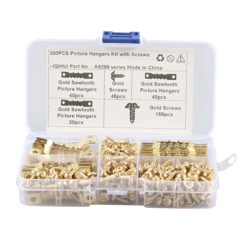 A6299 300 in 1 RV High-bow Double-sided Serrated Hanger Hooks with Self-tapping Screws(Gold)