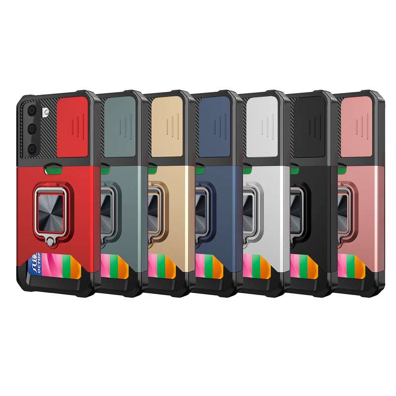For Galaxy S10+ Carbon Fiber Protective Case with 360 Degree Rotating Ring Holder(Green)