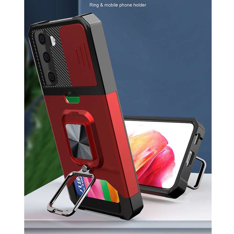 For Galaxy S10+ Carbon Fiber Protective Case with 360 Degree Rotating Ring Holder(Green)