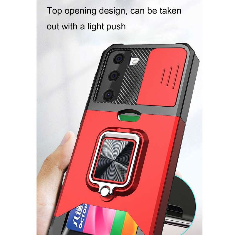 For Galaxy S10+ Carbon Fiber Protective Case with 360 Degree Rotating Ring Holder(Green)