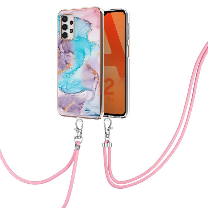 For Samsung Galaxy A32 5G Electroplating Pattern IMD TPU Shockproof Case with Neck Lanyard(Milky Way