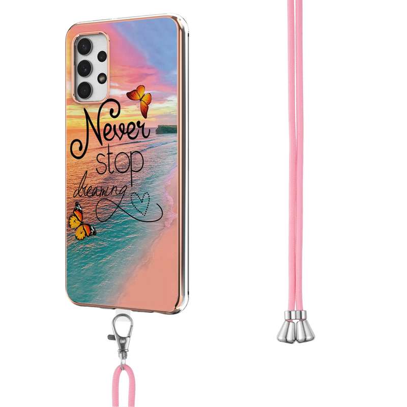 For Samsung Galaxy A32 5G Electroplating Pattern IMD TPU Shockproof Case with Neck Lanyard(Milky Way
