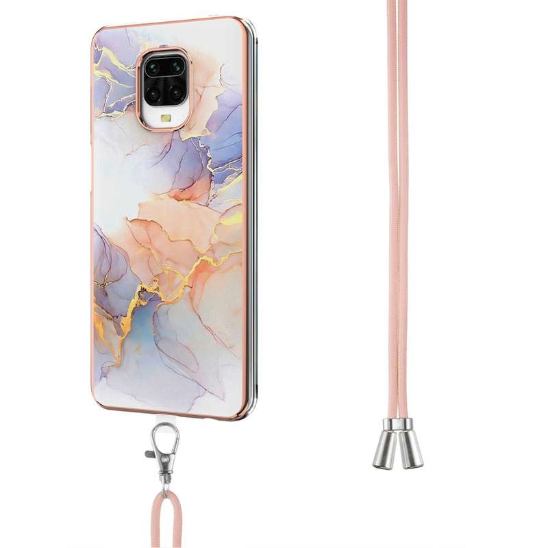 For Xiaomi Redmi Note 9S / Note 9 Pro Electroplating Pattern IMD TPU Shockproof Case with Neck Lanya