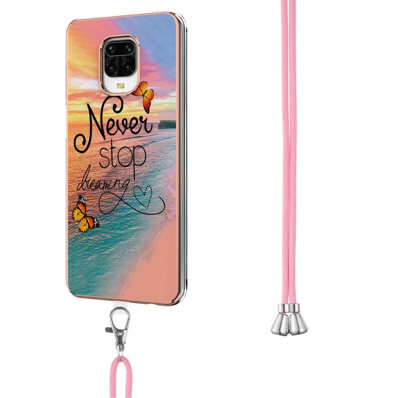 For Xiaomi Redmi Note 9S / Note 9 Pro Electroplating Pattern IMD TPU Shockproof Case with Neck Lanya