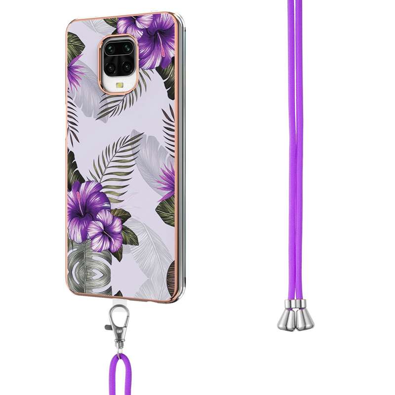 For Xiaomi Redmi Note 9S / Note 9 Pro Electroplating Pattern IMD TPU Shockproof Case with Neck Lanya