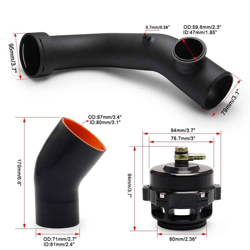 JQG1006-BK Car Modified 50mm Turbo Intake Pipe Kit for BMW N54 E88 E90