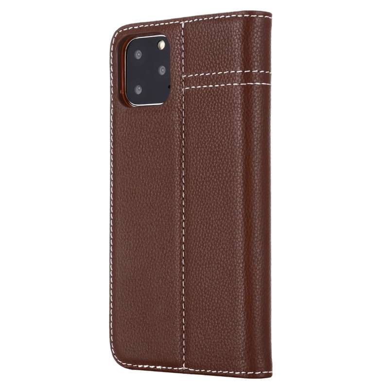 For iPhone 11 GEBEI Top-grain Leather Horizontal Flip Protective Case with Holder & Card Slots(Brown
