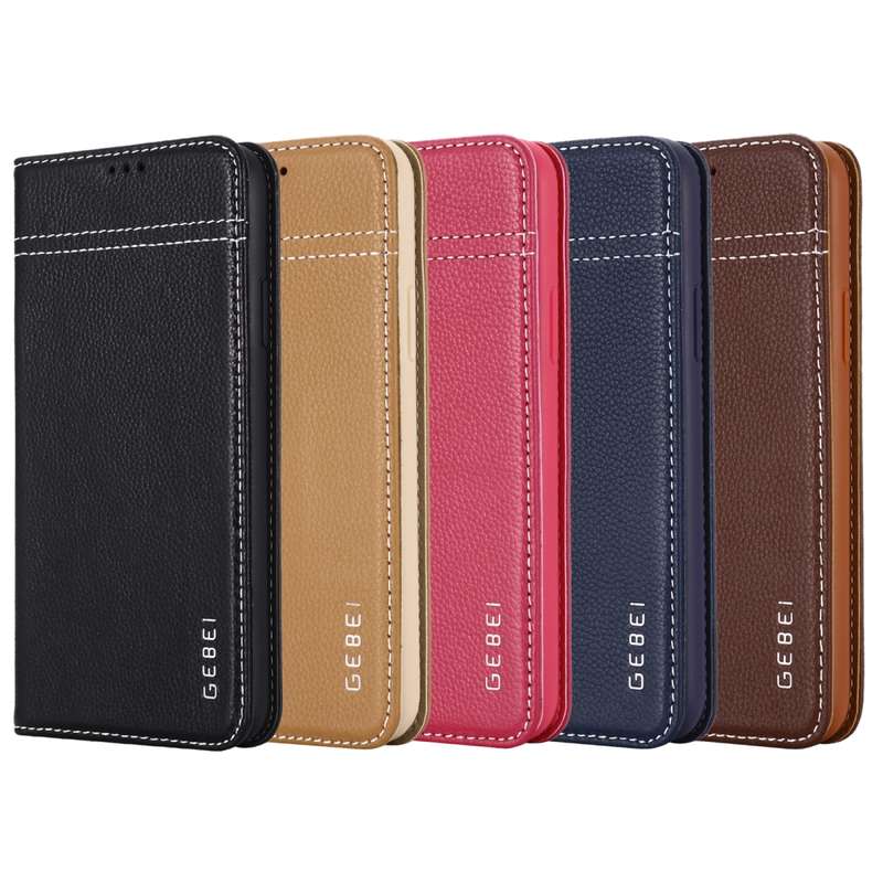 For iPhone 11 GEBEI Top-grain Leather Horizontal Flip Protective Case with Holder & Card Slots(Brown