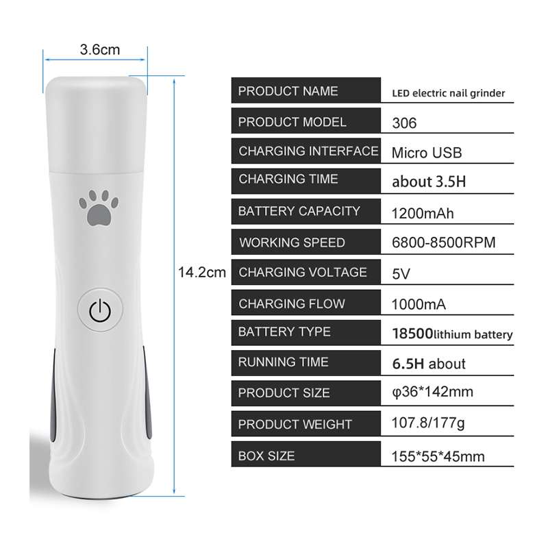 RC-306 Animal Nail Grinder USB Automatic Manicure(White)