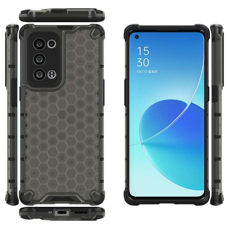 For OPPO Reno6 Pro+ 5G Shockproof Honeycomb PC + TPU Protective Case(Black)