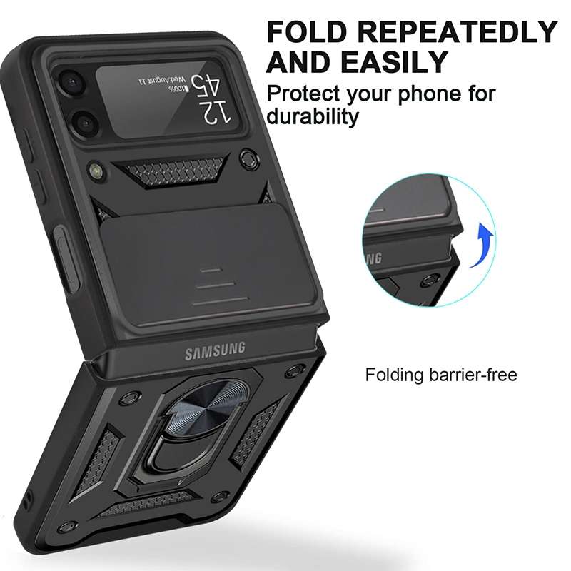 For Samsung Galaxy Z Flip3 5G Sliding Camera Cover Design TPU+PC Protective Case(Black)