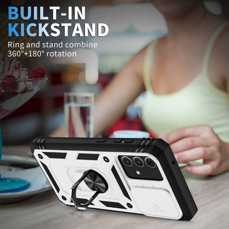 For Samsung Galaxy A12 Sliding Camera Cover Design TPU + PC Protective Case with 360 Degree Rotating