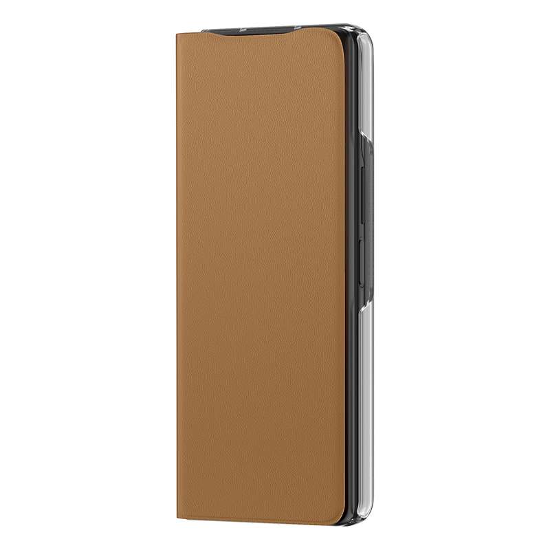 For Samsung Galaxy Z Fold3 5G Plain Leather Horizontal Flip Leather Case with Holder(Brown)
