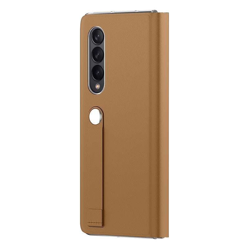 For Samsung Galaxy Z Fold3 5G Plain Leather Horizontal Flip Leather Case with Holder(Brown)
