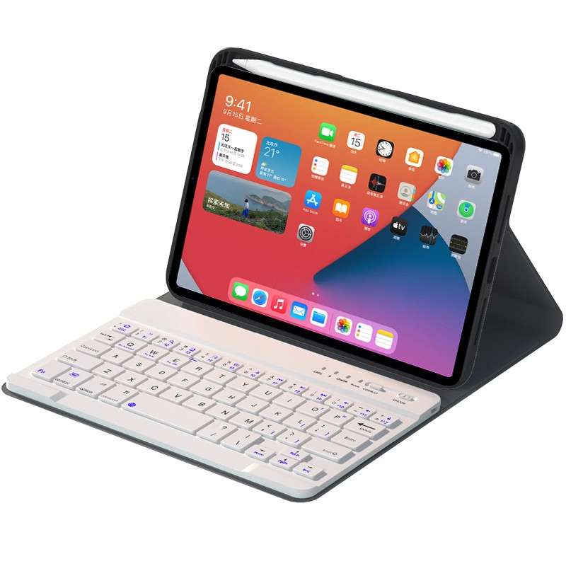 HK006 Square Keys Detachable Bluetooth Keyboard Leather Tablet Case with Holder for iPad mini 6(Ligh