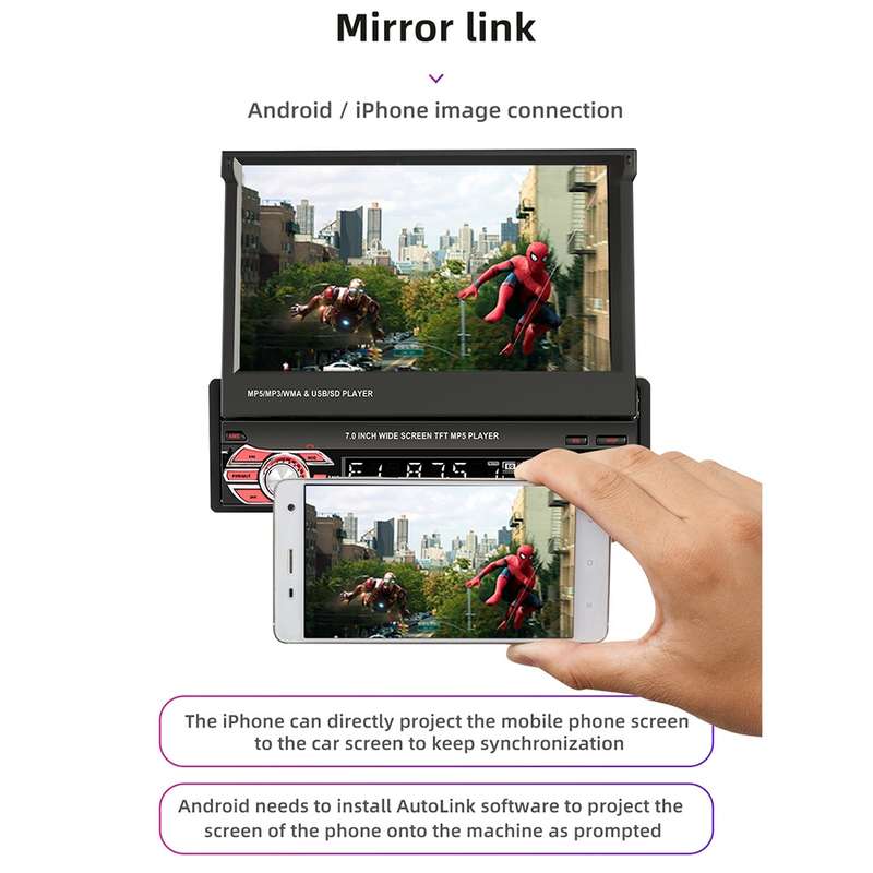 9601C HD 7 inch Universal Car Manually Retractable Screen MP5 Player with Carplay, Support FM & Blue